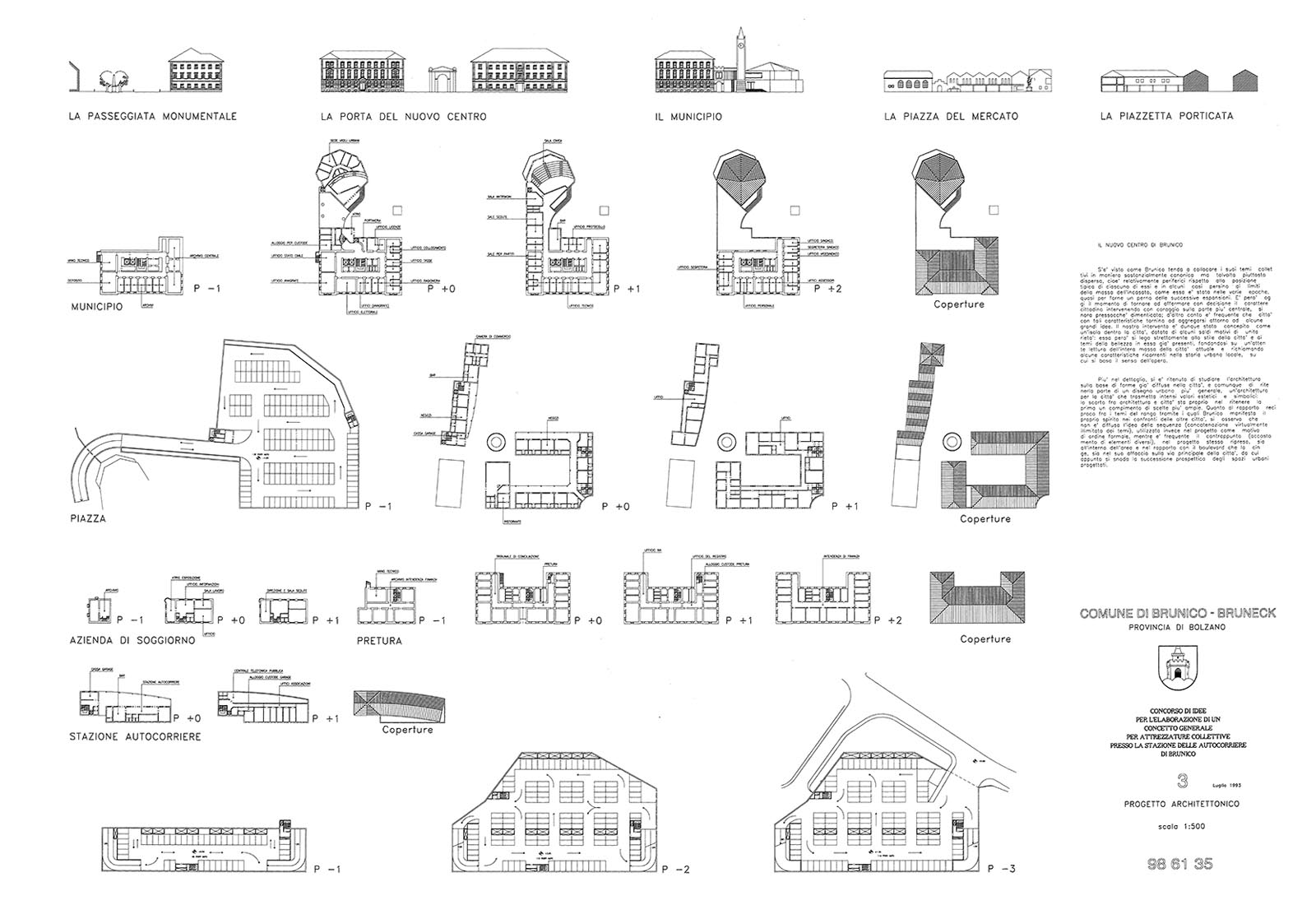 Bus station area in Brunico - Types of buildings