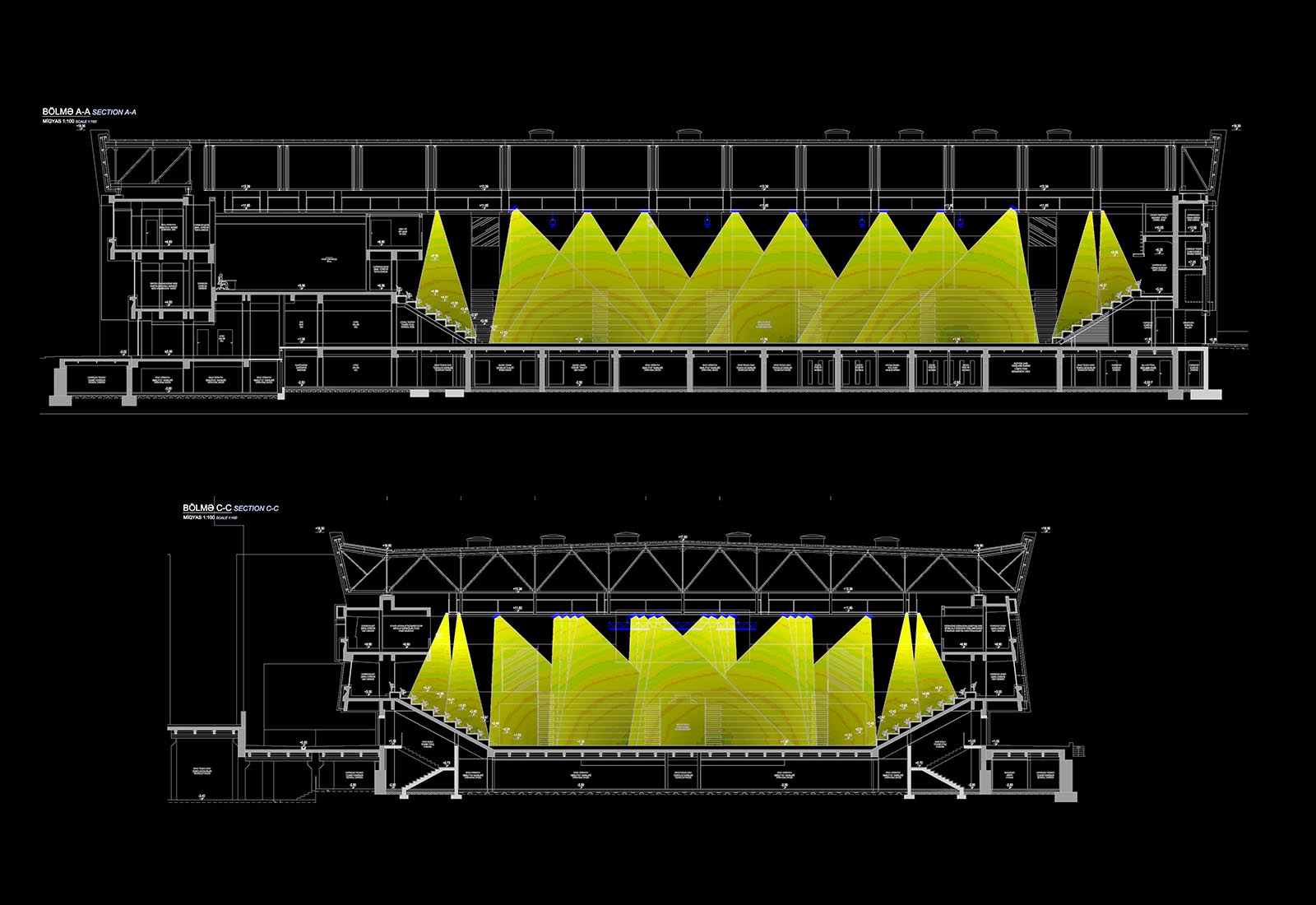 Baku sport hall - L'impianto di illuminazione del campo