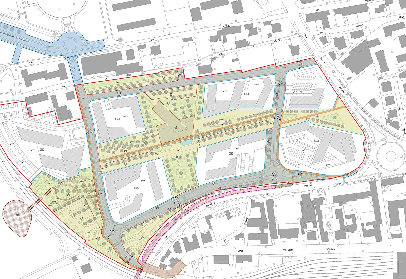 Urbanizzazioni PII ex Baslini Treviglio - Planimetria di progetto viabilità