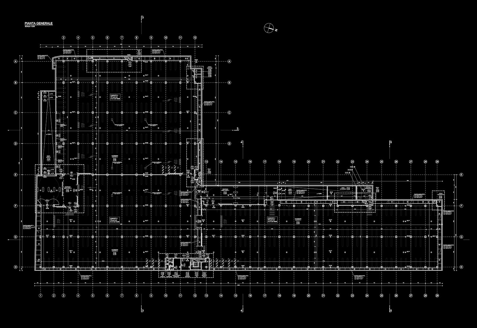 Underground garage in Adriano street Milan - Floor plan of the garage