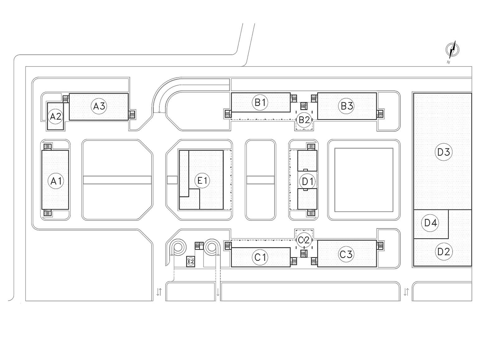 ENEL research center in Milan - Organization of building blocks