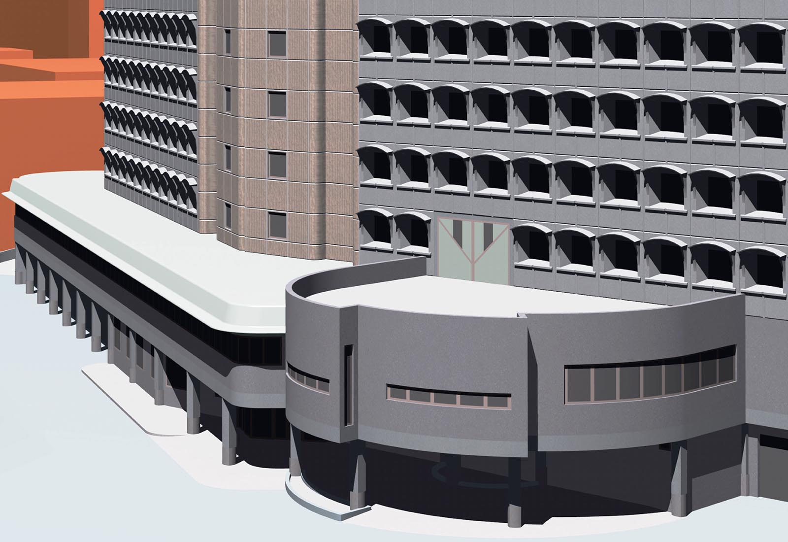 Edificio Telesoft Napoli - Dettaglio del basamento