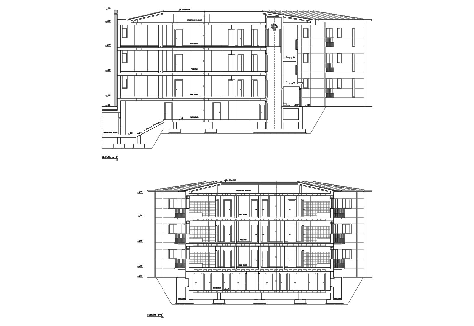 Residential ensemble in Macherio - Type A building - Sections