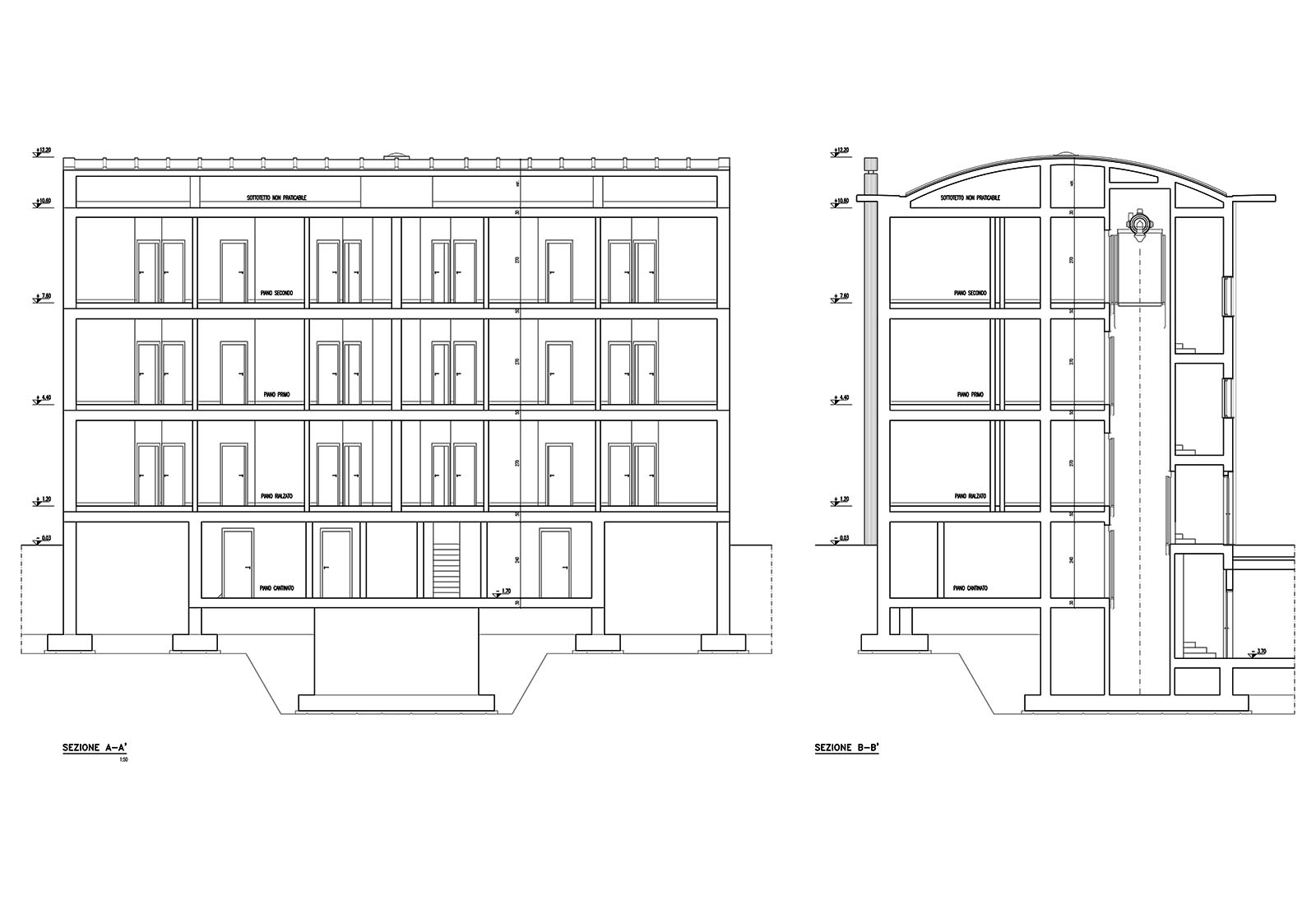 Residential ensemble in Macherio - Type B building - Sections