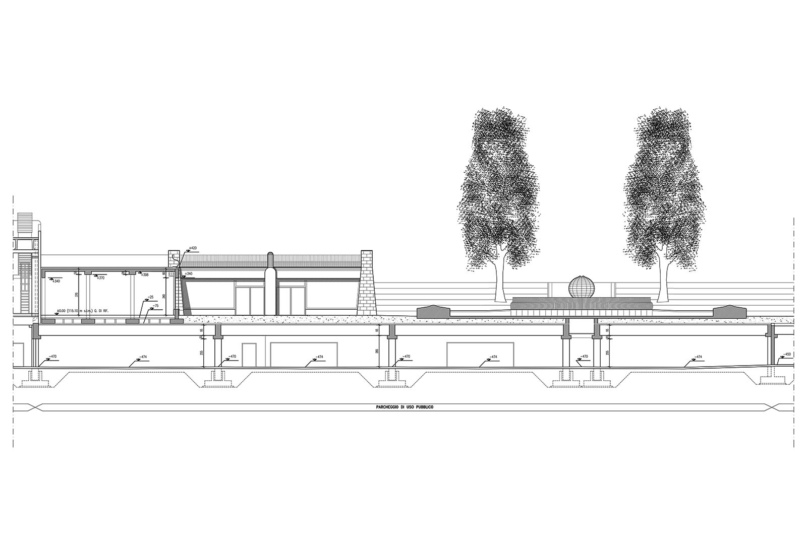 Autorimessa piazza VVF - Sezione di progetto