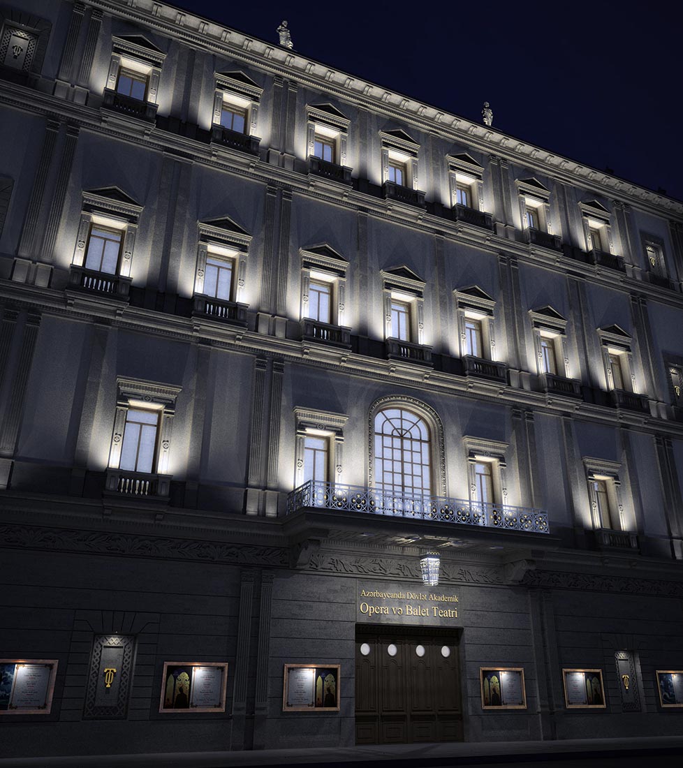 Baku Opera and Ballet Theatre - Vista notturna da nord