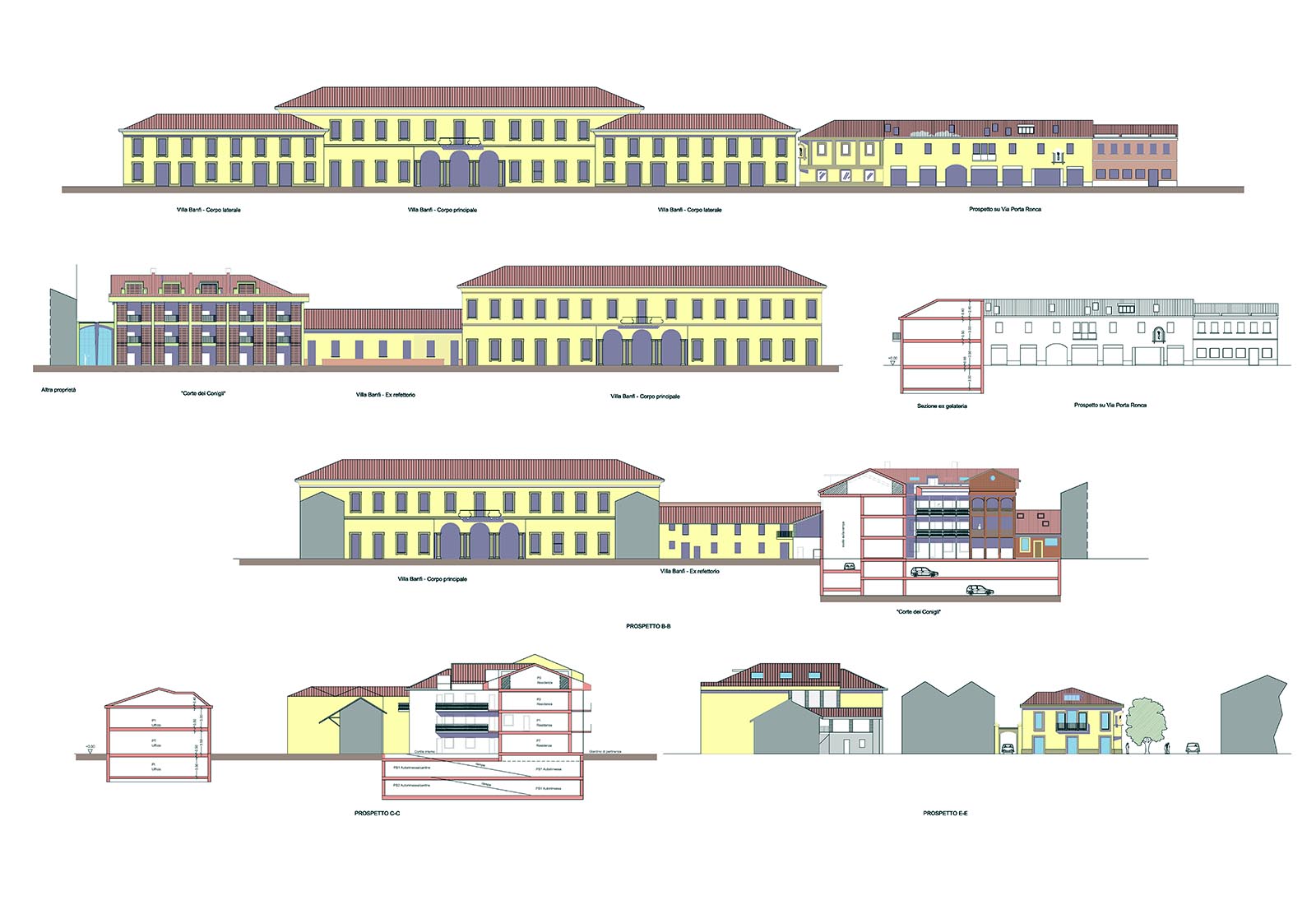 Corte dei conigli a Rho - Stato di progetto - Prospetti estesi al contesto