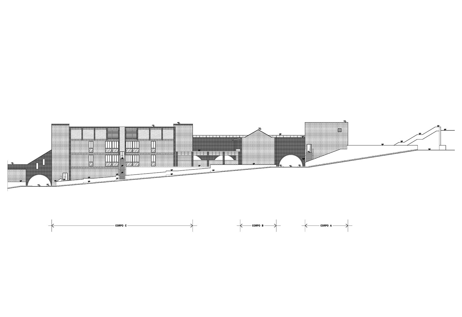 Faculty of Veterinary in Camerino - Facades of buildings A, B and C