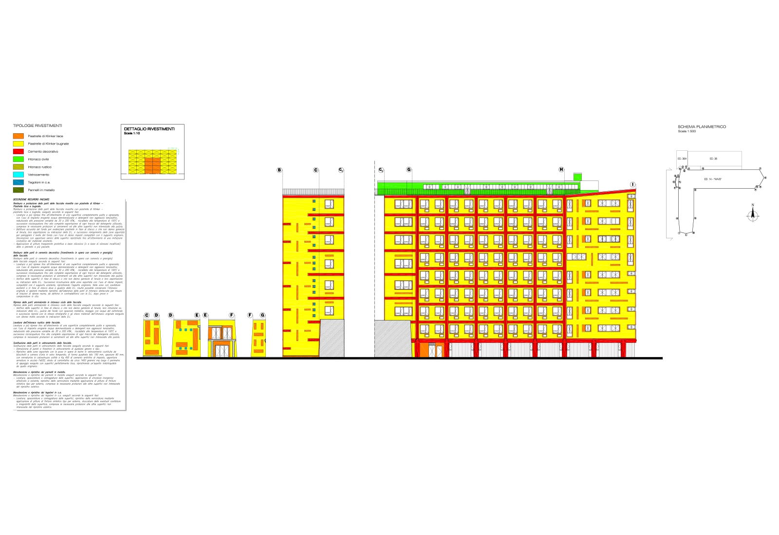 Building 14 Politecnico di Milano - Facade restoration - Elevation 1