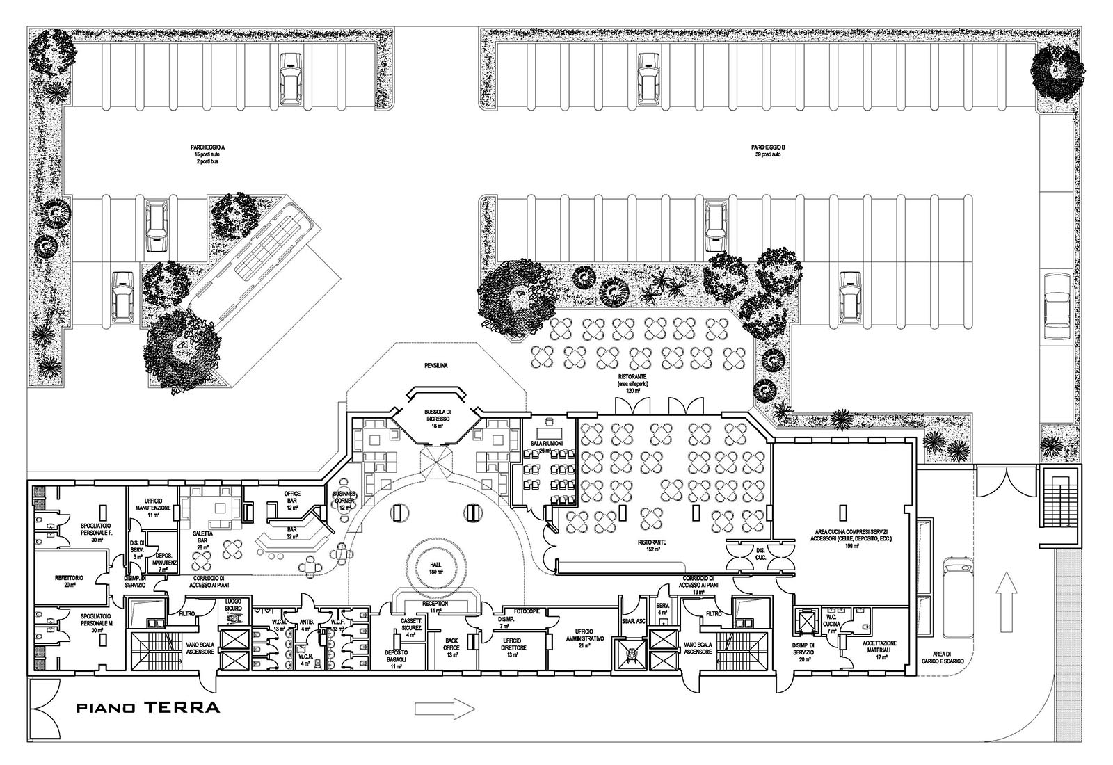 Hotel in Fantoli street Milan - Ground floor plan