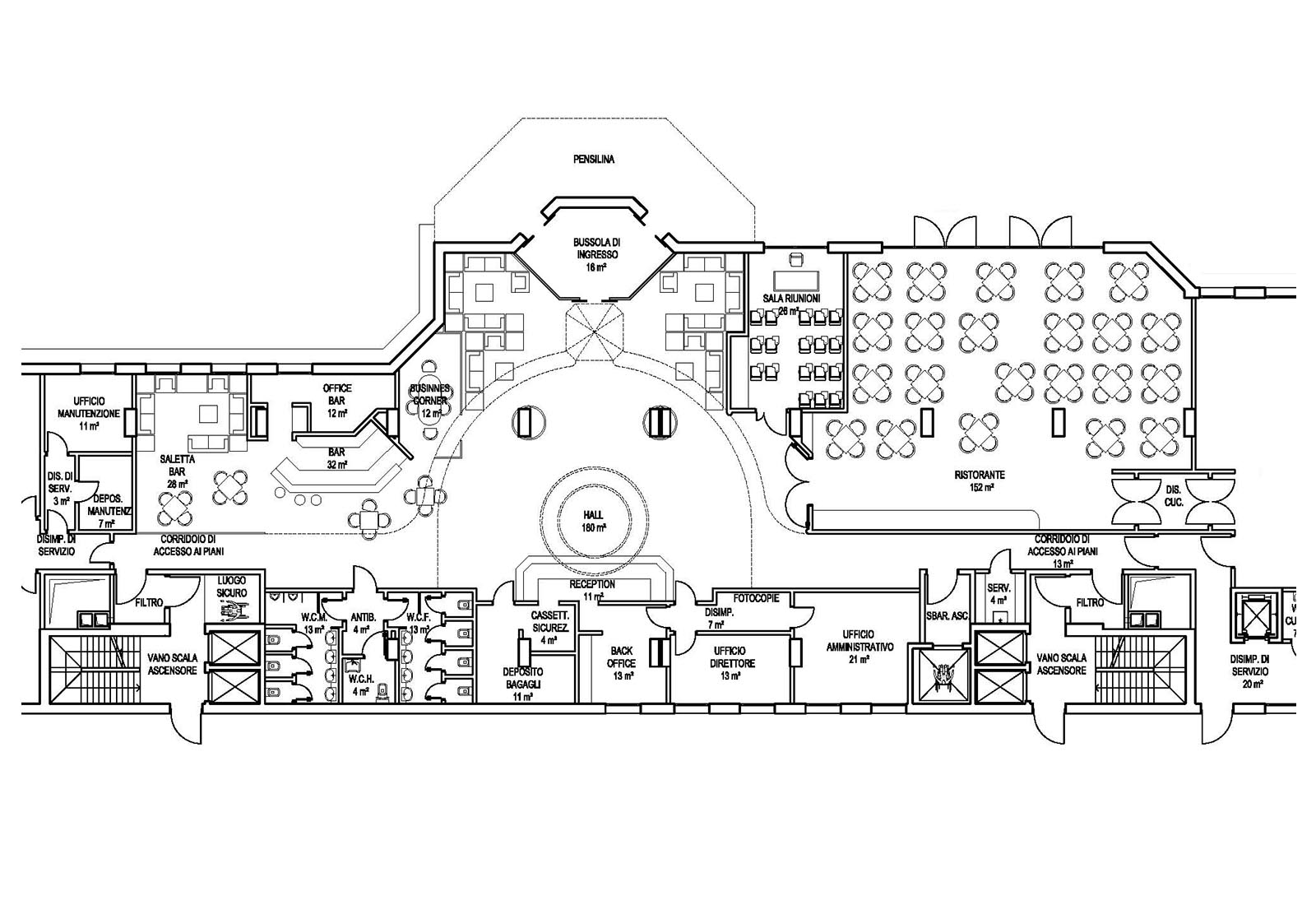 Hotel in Fantoli street Milan - Detail of the ground floor