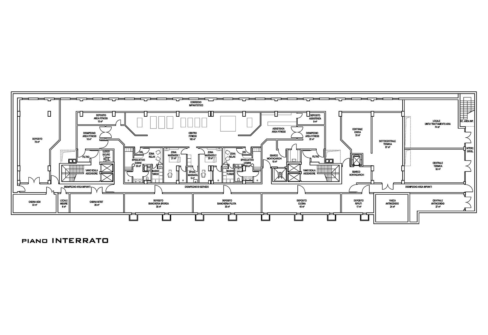 Hotel in Fantoli street Milan - Basement floor plan