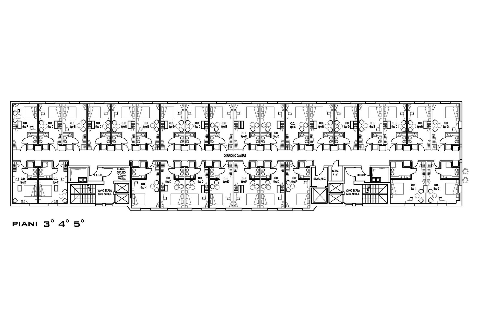 Hotel in Fantoli street Milan - Plan 3rd, 4th and 5th floors