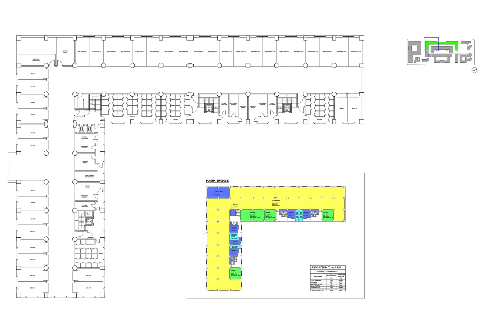 Residential buildings ex tobacco area in Milan - Basement floor plan