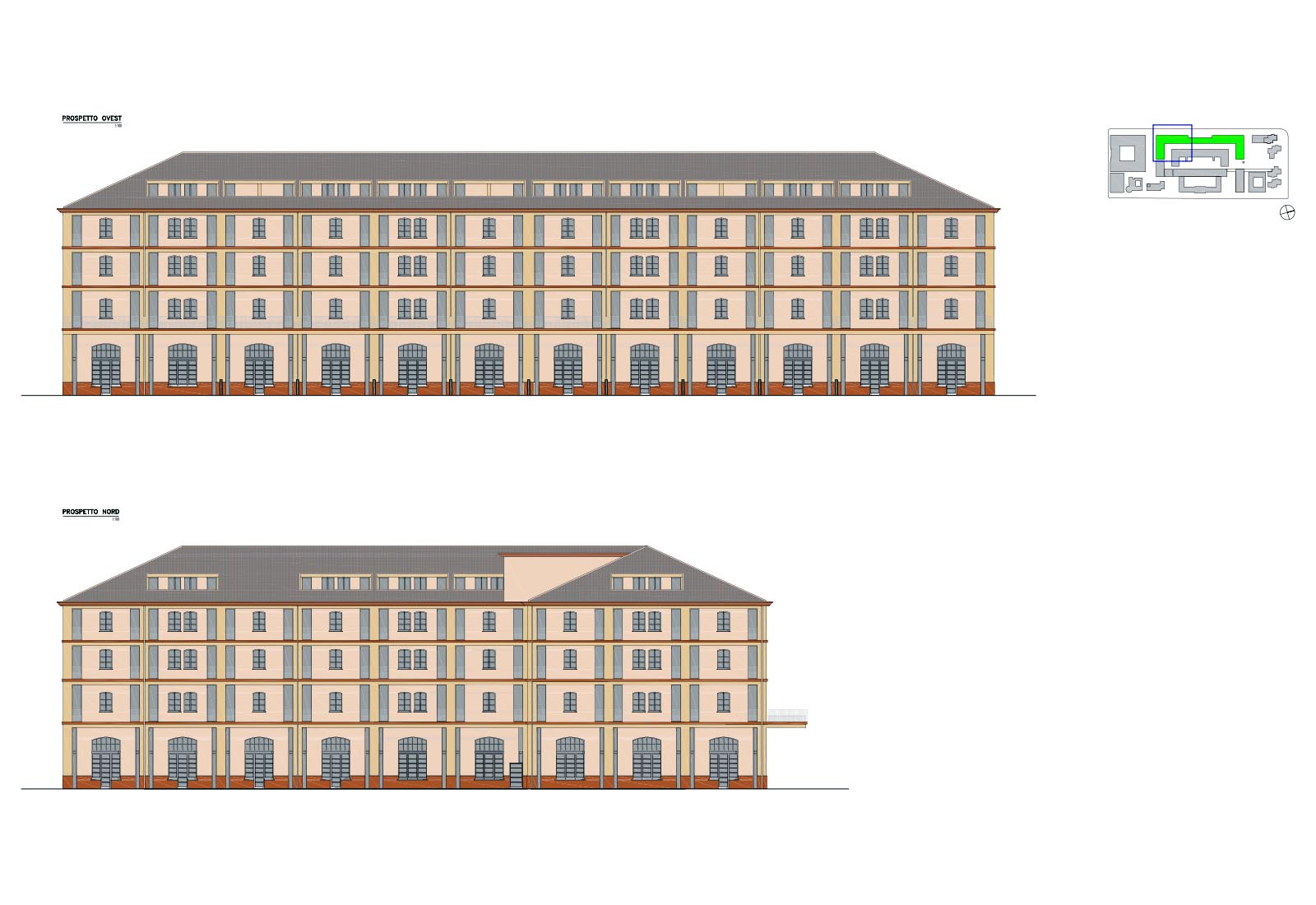 Residential buildings ex tobacco area in Milan - Elevations west and north