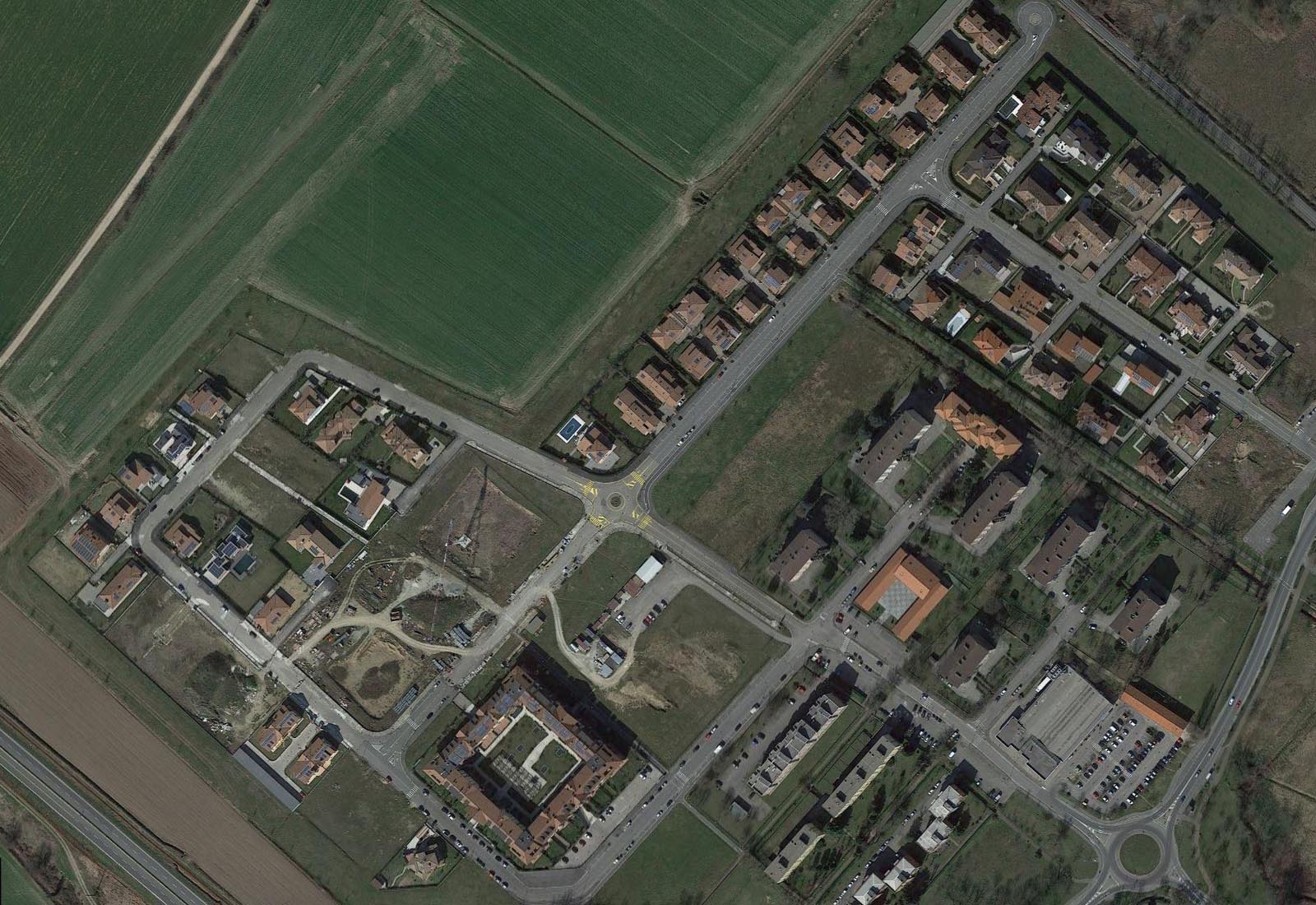 Urbanization works La Madonnina area Pavia - Zenithal aerial view