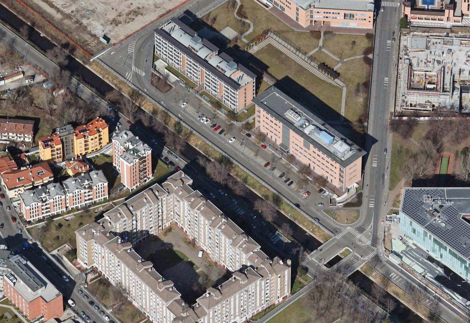Urbanization works IULM area Milan - Aerial view of via Santander