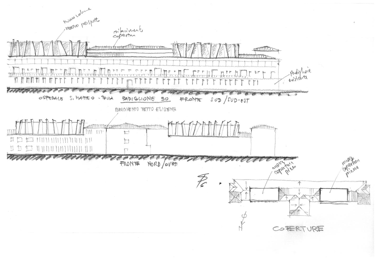 Hospital buildings in Policlinico San Matteo in Pavia - Sketch