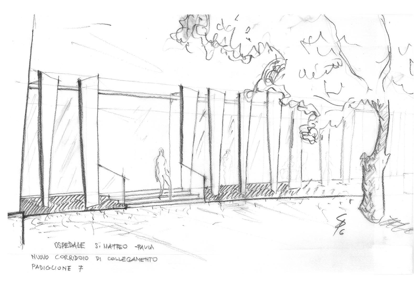 Hospital buildings in Policlinico San Matteo in Pavia - Sketch