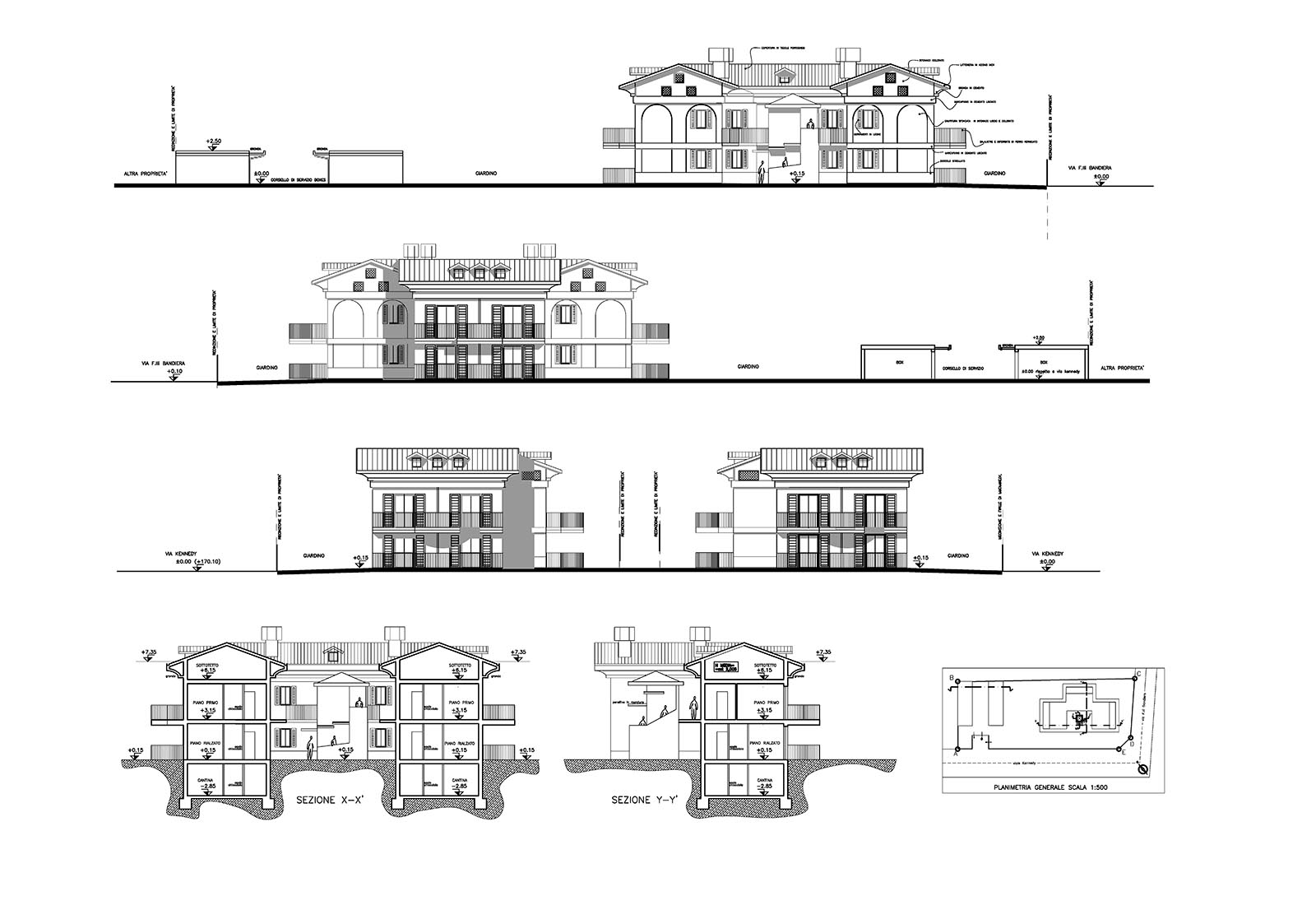 Residential building in Kennedy street in Nerviano - Elevations and sections