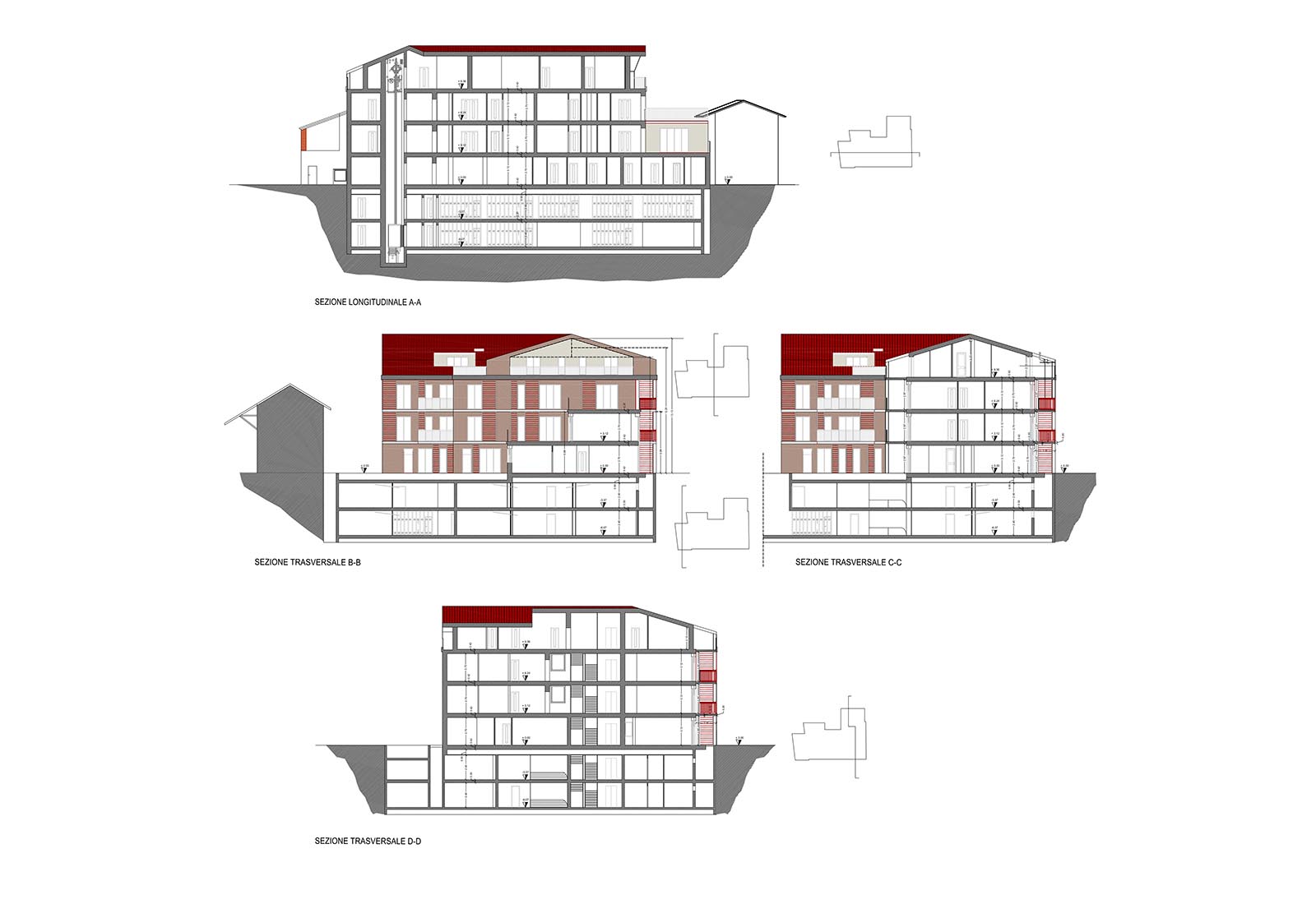 Residential building in Visconti square in Rho - Sections