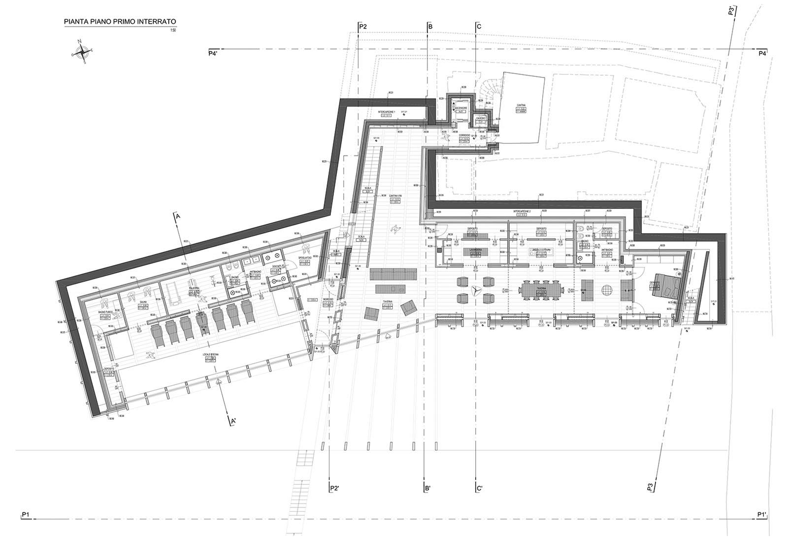 House in Sotto il Monte Giovanni XXIII - First underground floor plan
