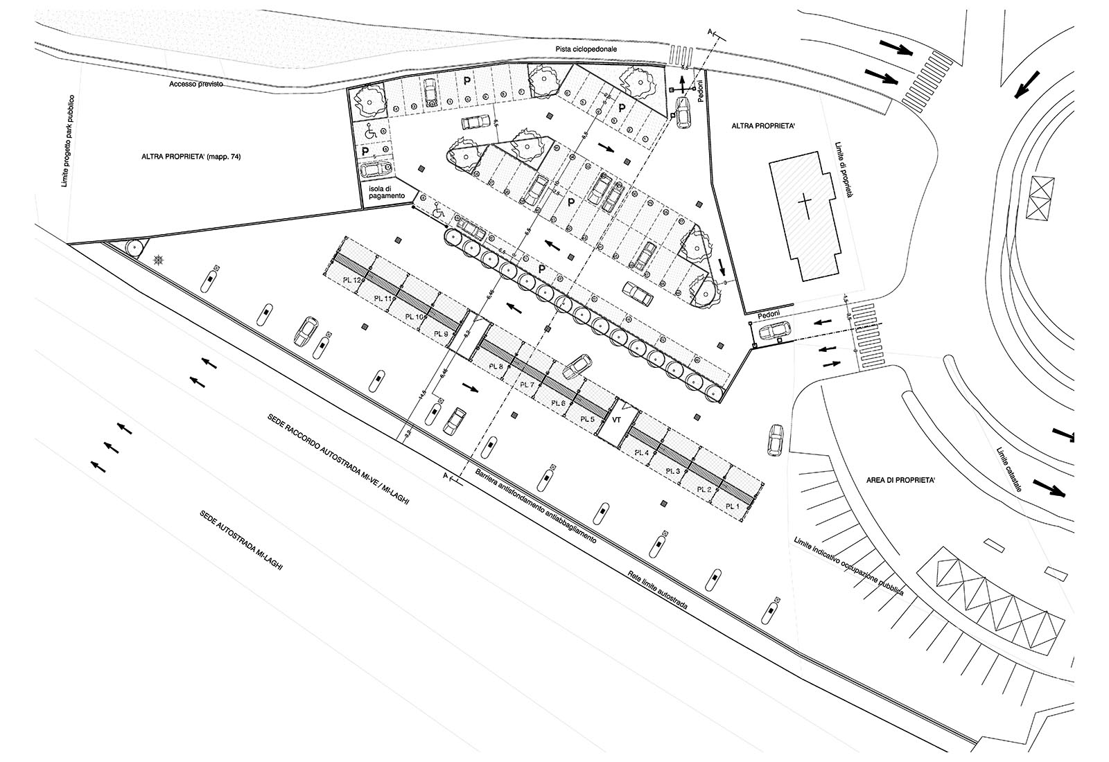 Car wash unit and parking in Cristina Belgioioso street in Milan - Plans