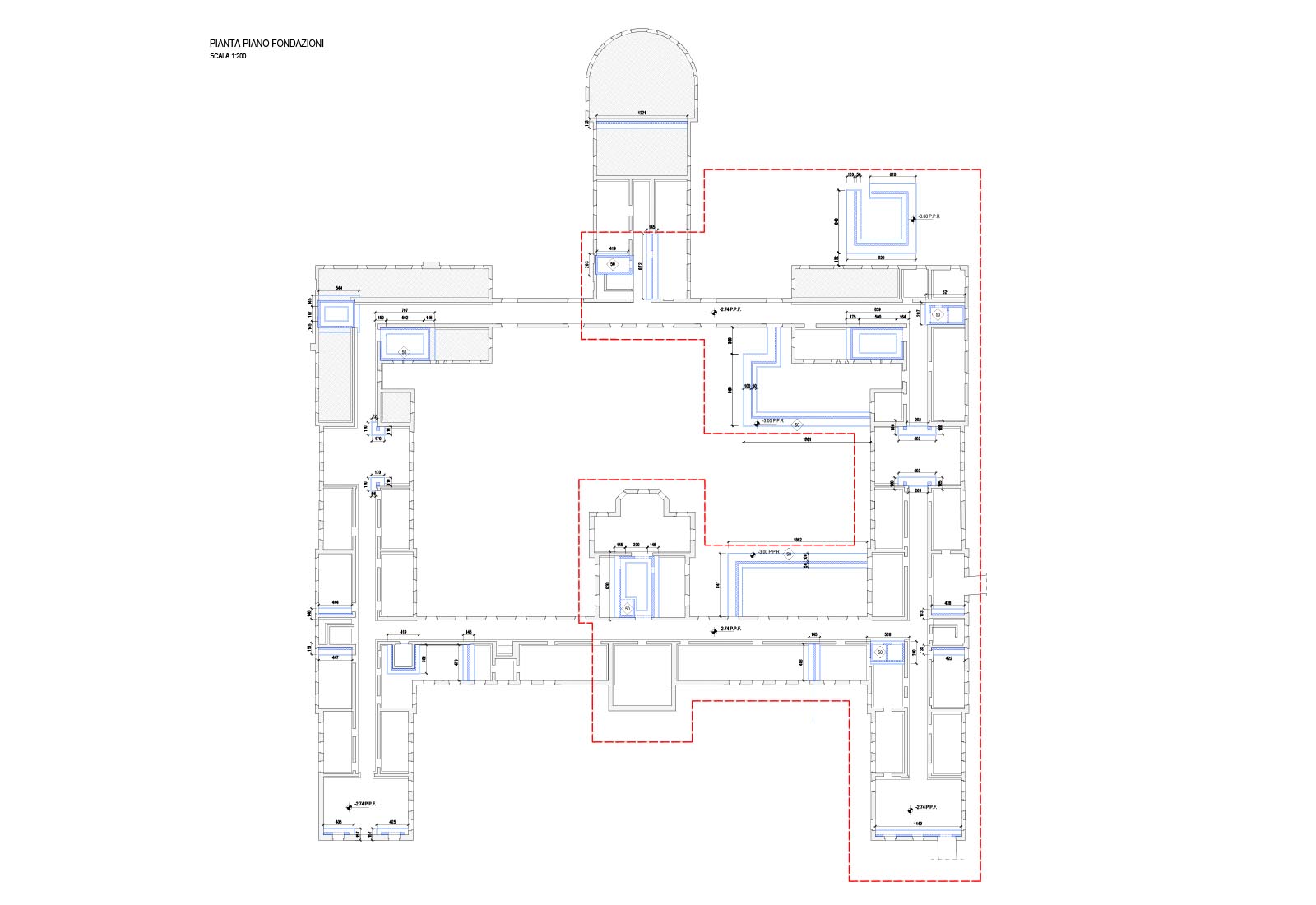 Hospital buildings in Policlinico San Matteo in Pavia - Pavilion 7 - Foundations plant