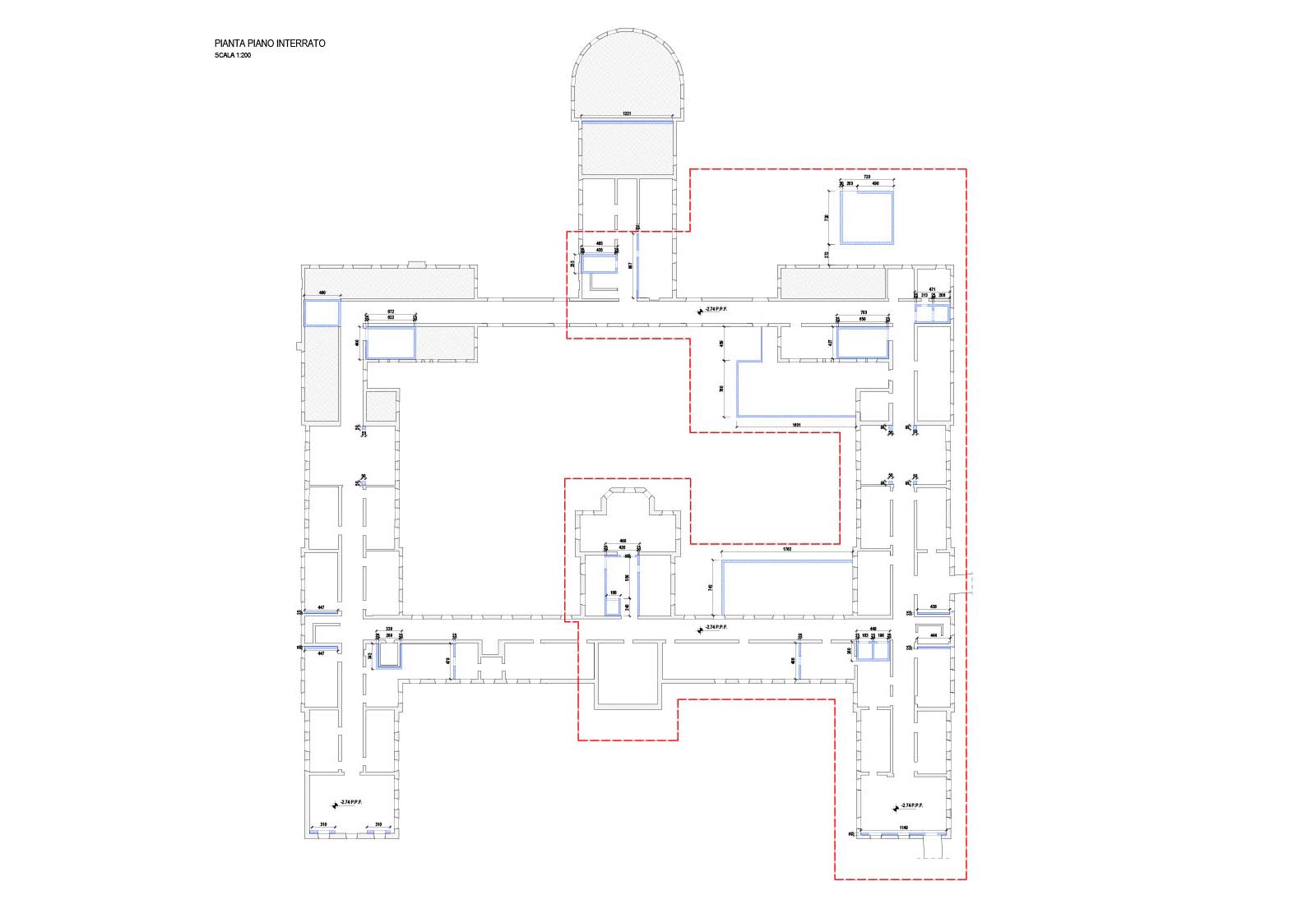 Hospital buildings in Policlinico San Matteo in Pavia - Pavilion 7 - Underground floor plan