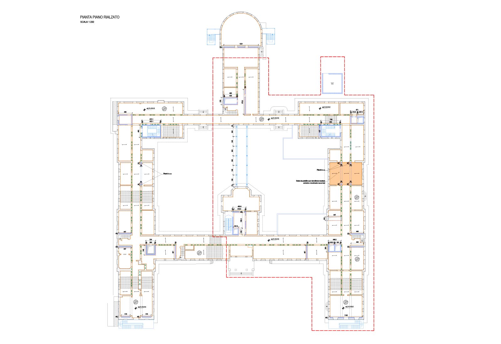 Hospital buildings in Policlinico San Matteo in Pavia - Pavilion 7 - Raised floor plan