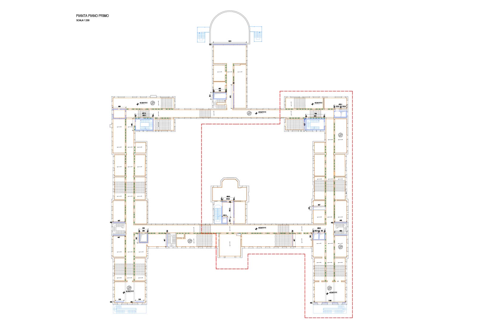 Hospital buildings in Policlinico San Matteo in Pavia - Pavilion 7 - First floor plan