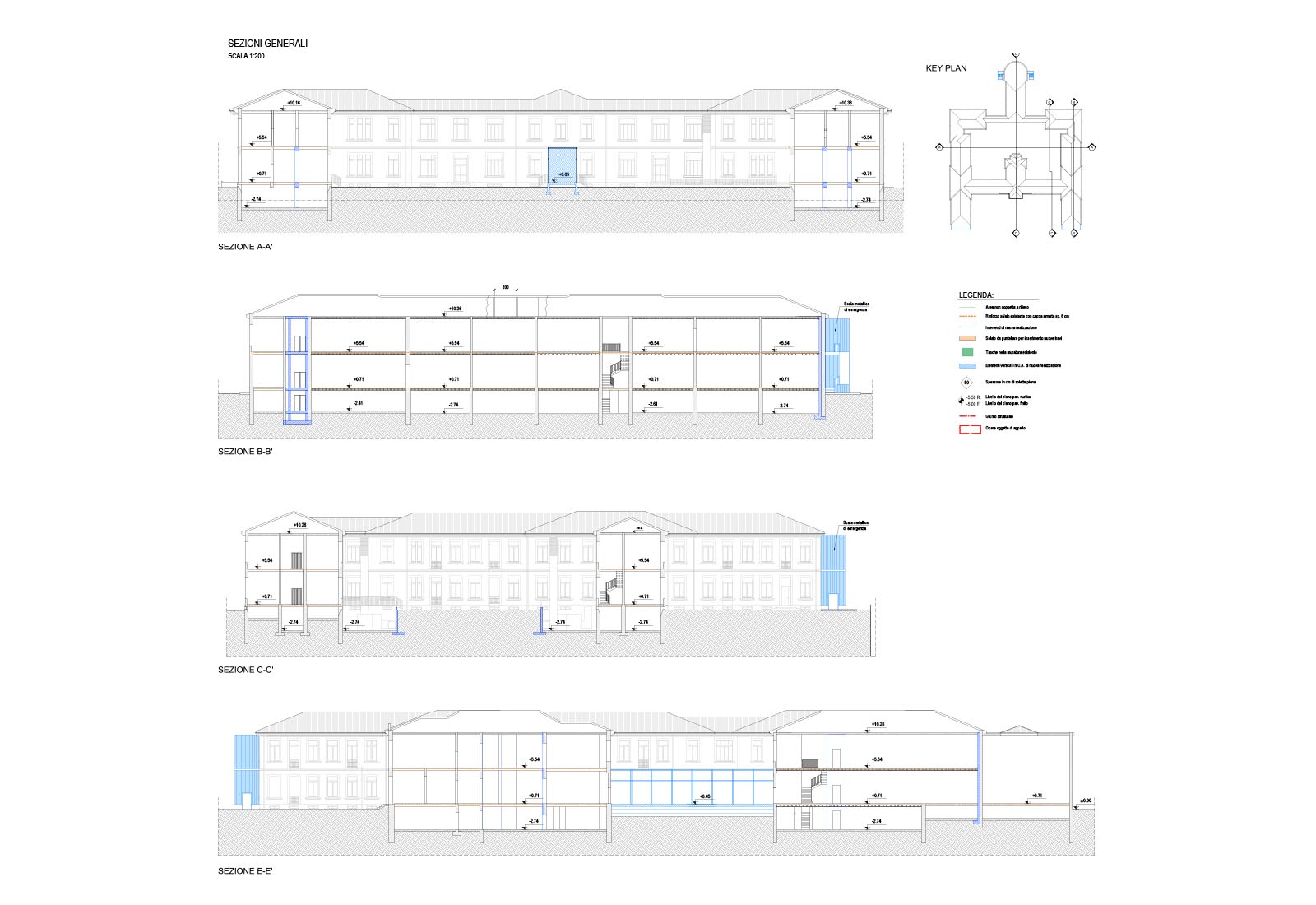 Hospital buildings in Policlinico San Matteo in Pavia - Pavilion 7 - Sections