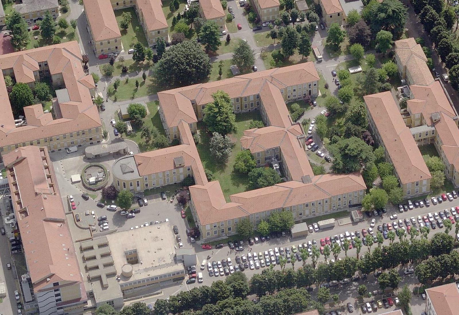 Hospital buildings in Policlinico San Matteo in Pavia - Pavilion 7 - Aerial view