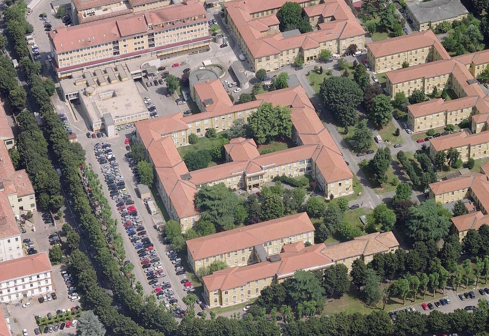 Hospital buildings in Policlinico San Matteo in Pavia - Pavilion 7 - Aerial view