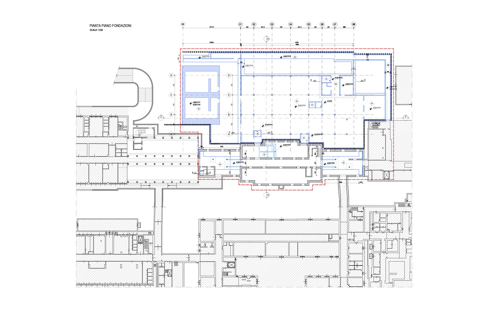 Hospital buildings in Policlinico San Matteo in Pavia - Pavilion 10 - Foundations plant