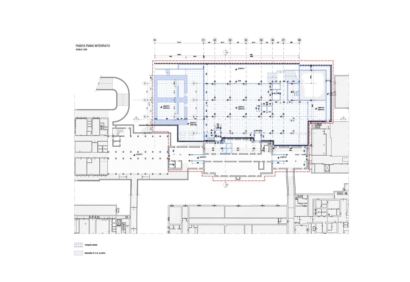Hospital buildings in Policlinico San Matteo in Pavia - Pavilion 10 - Underground floor plan