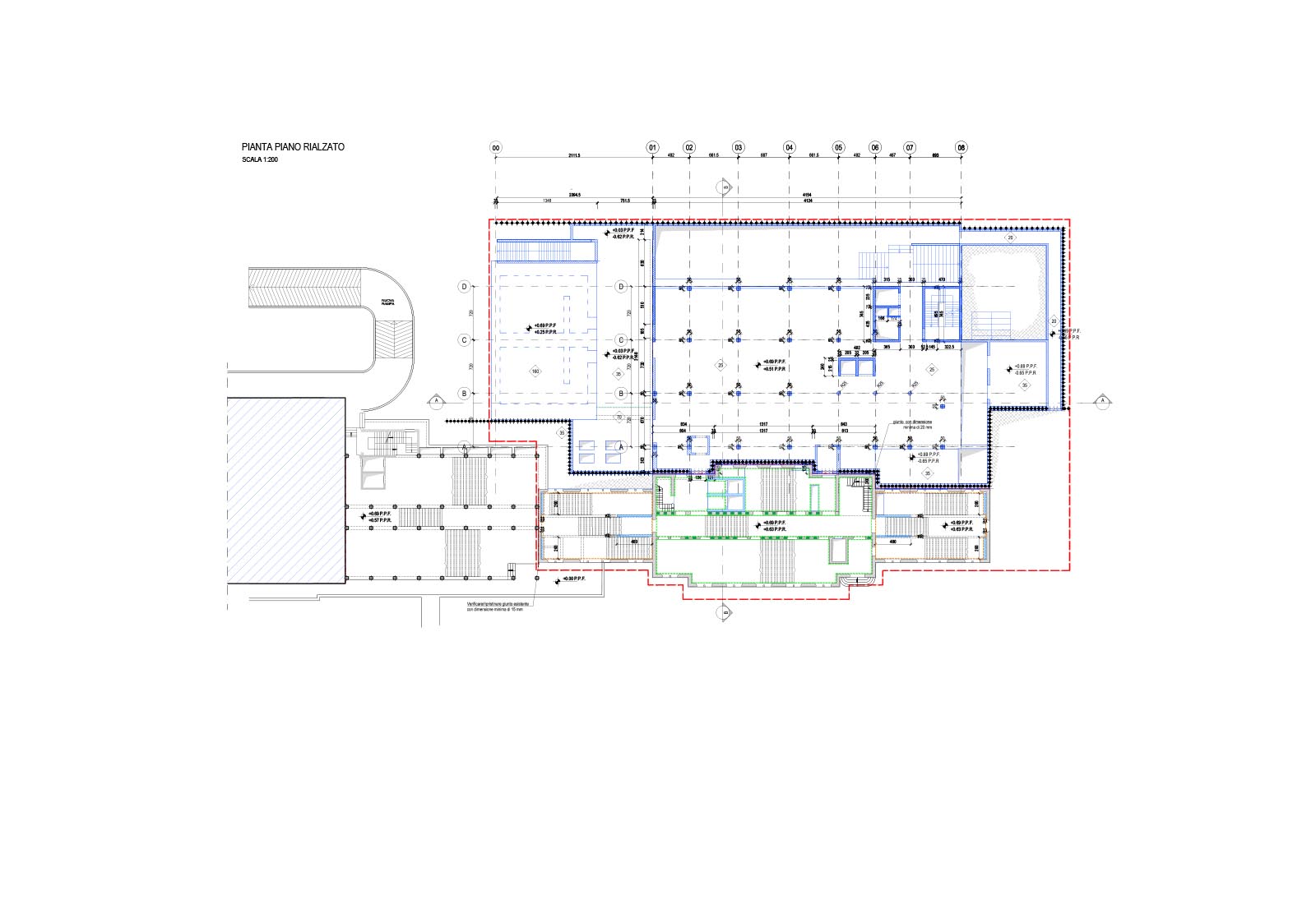 Hospital buildings in Policlinico San Matteo in Pavia - Pavilion 10 - Raised floor plan