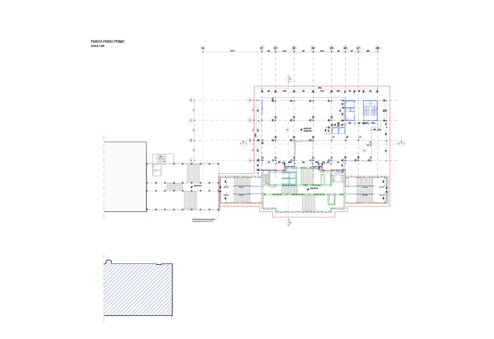 Hospital buildings in Policlinico San Matteo in Pavia - Pavilion 10 - First floor plan