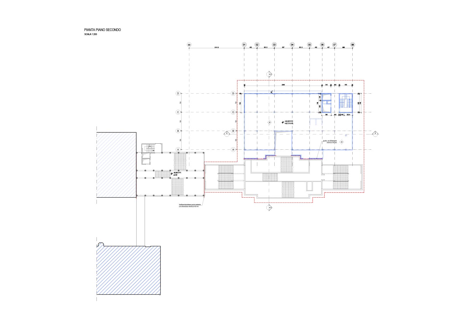 Hospital buildings in Policlinico San Matteo in Pavia - Pavilion 10 - Second floor plan