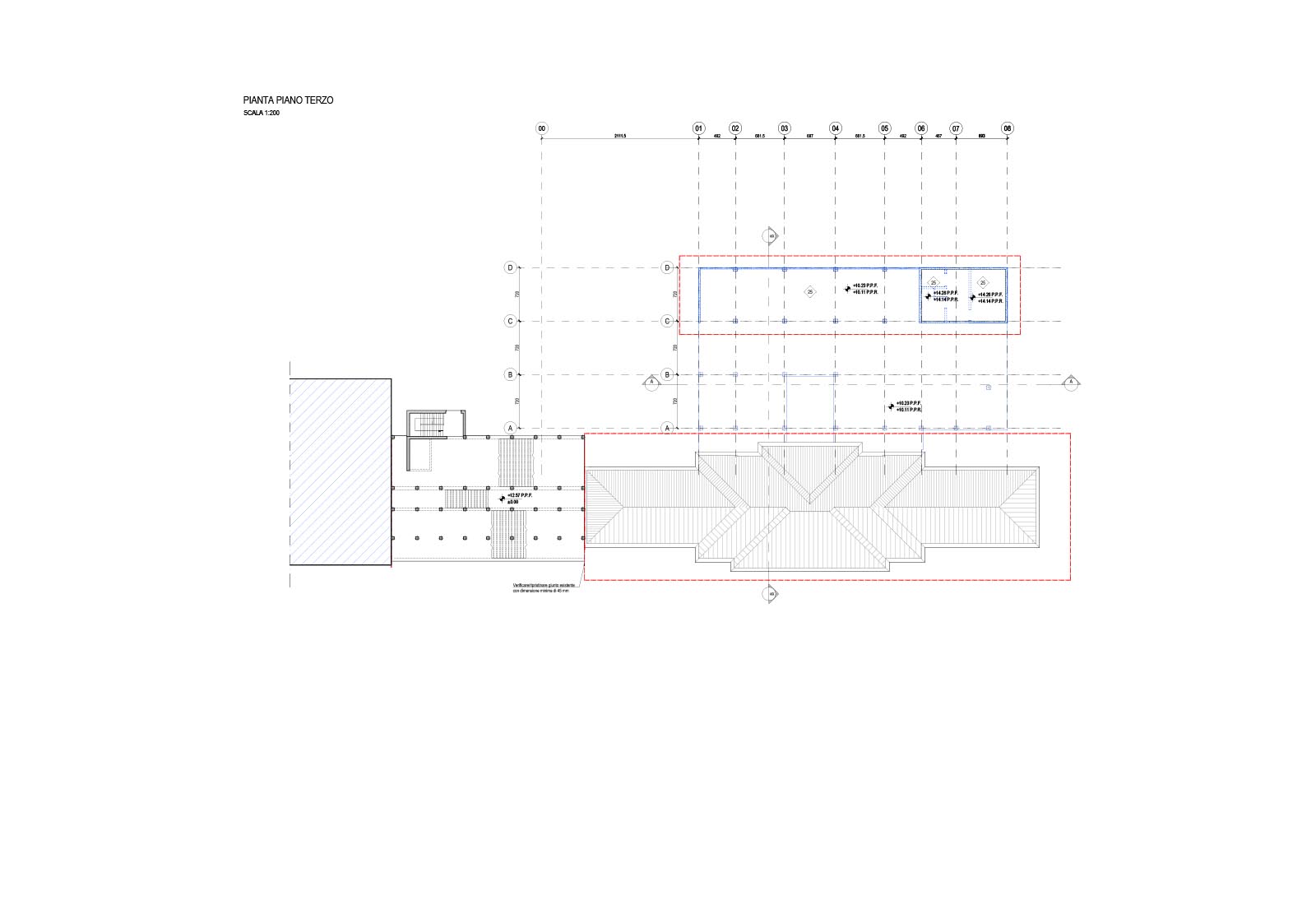 Hospital buildings in Policlinico San Matteo in Pavia - Pavilion 10 - Third floor plan