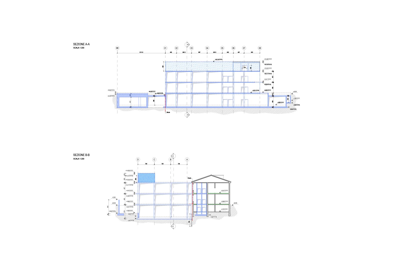 Hospital buildings in Policlinico San Matteo in Pavia - Pavilion 10 - Sections