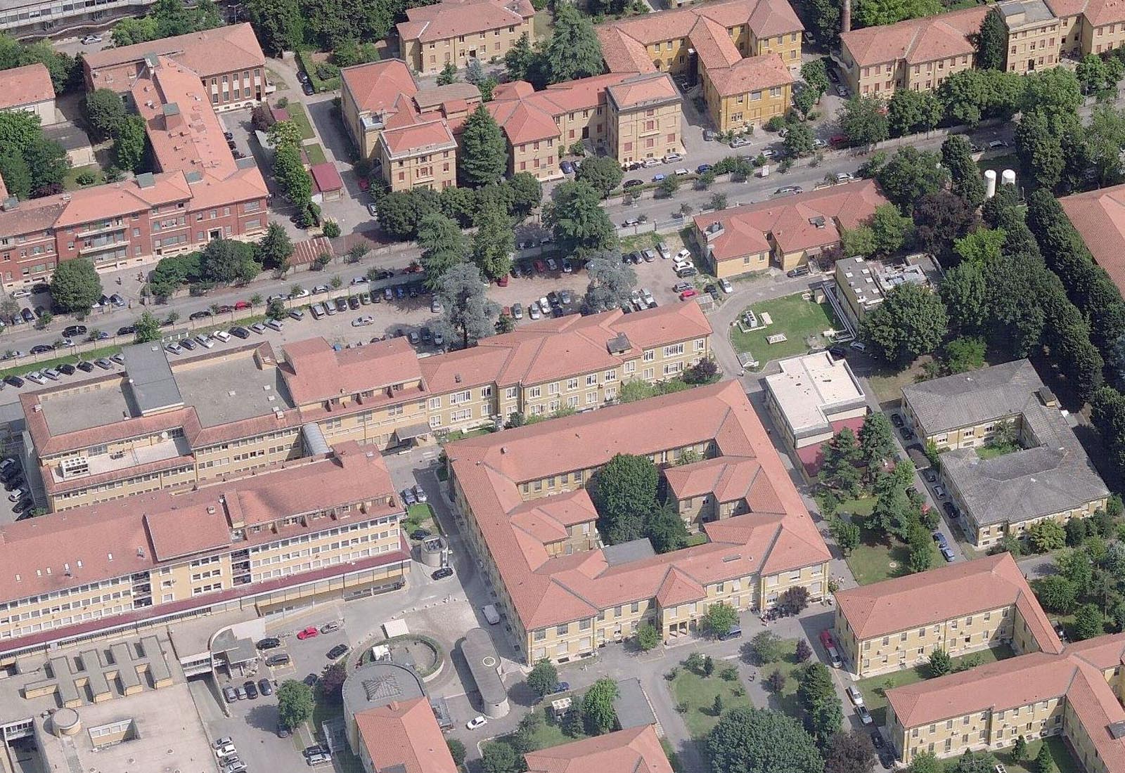 Hospital buildings in Policlinico San Matteo in Pavia - Pavilion 10 - Aerial view