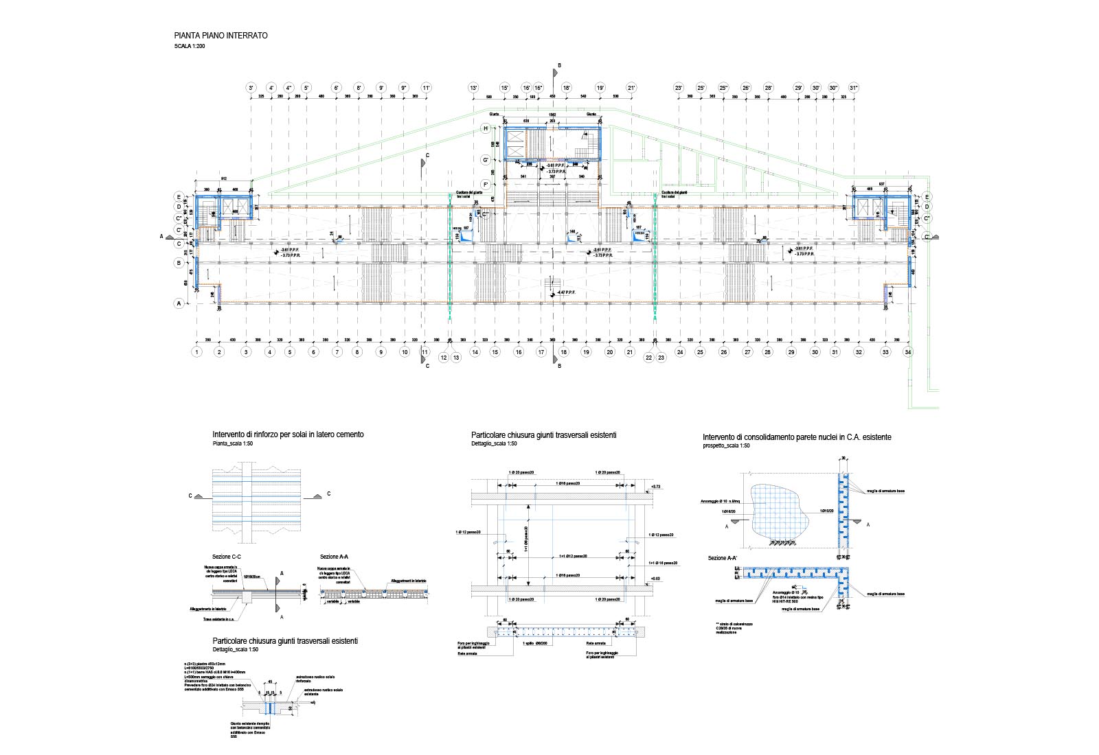 Hospital buildings in Policlinico San Matteo in Pavia - Pavilion 30 - Underground floor plan