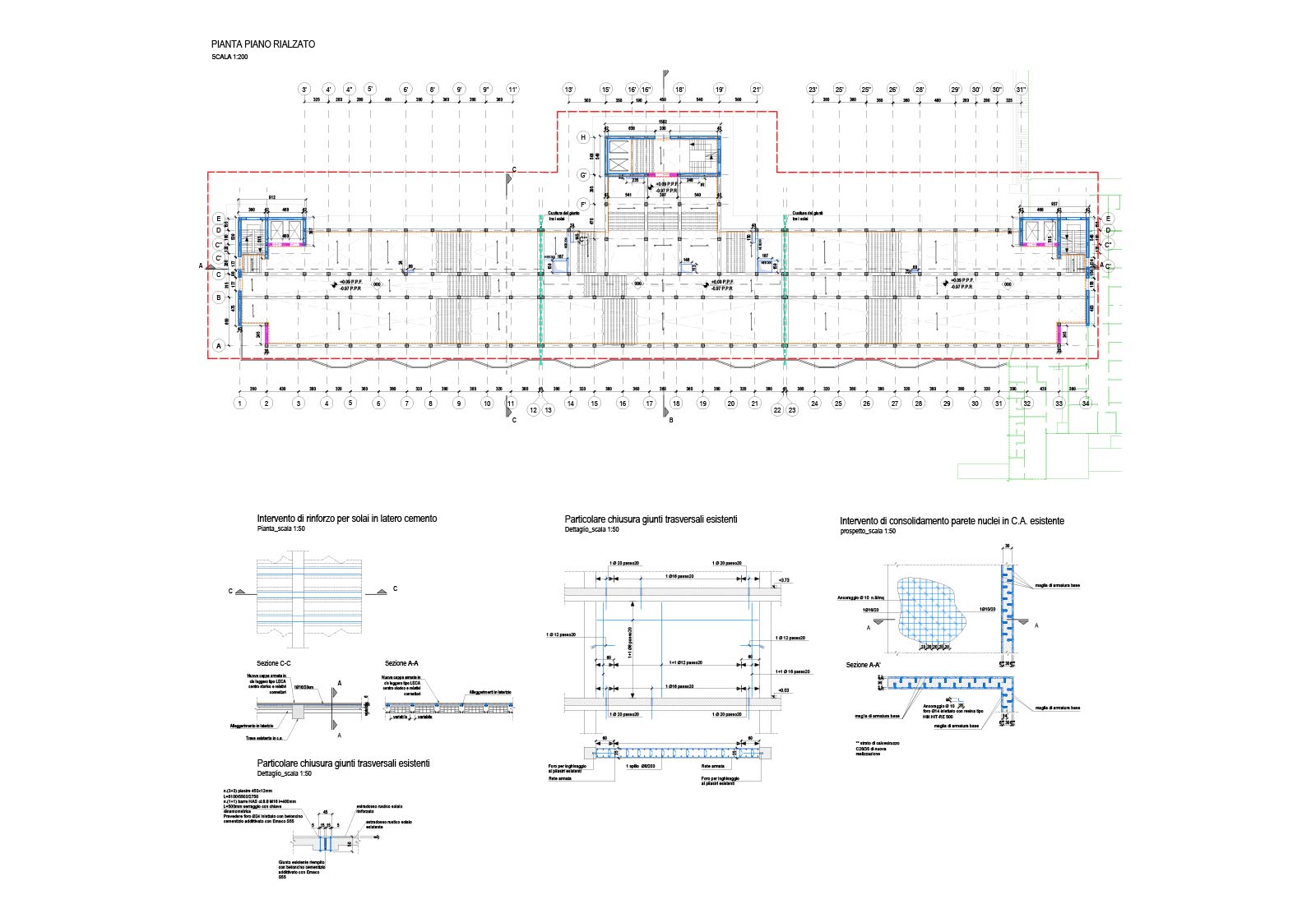 Hospital buildings in Policlinico San Matteo in Pavia - Pavilion 30 - Raised floor plan