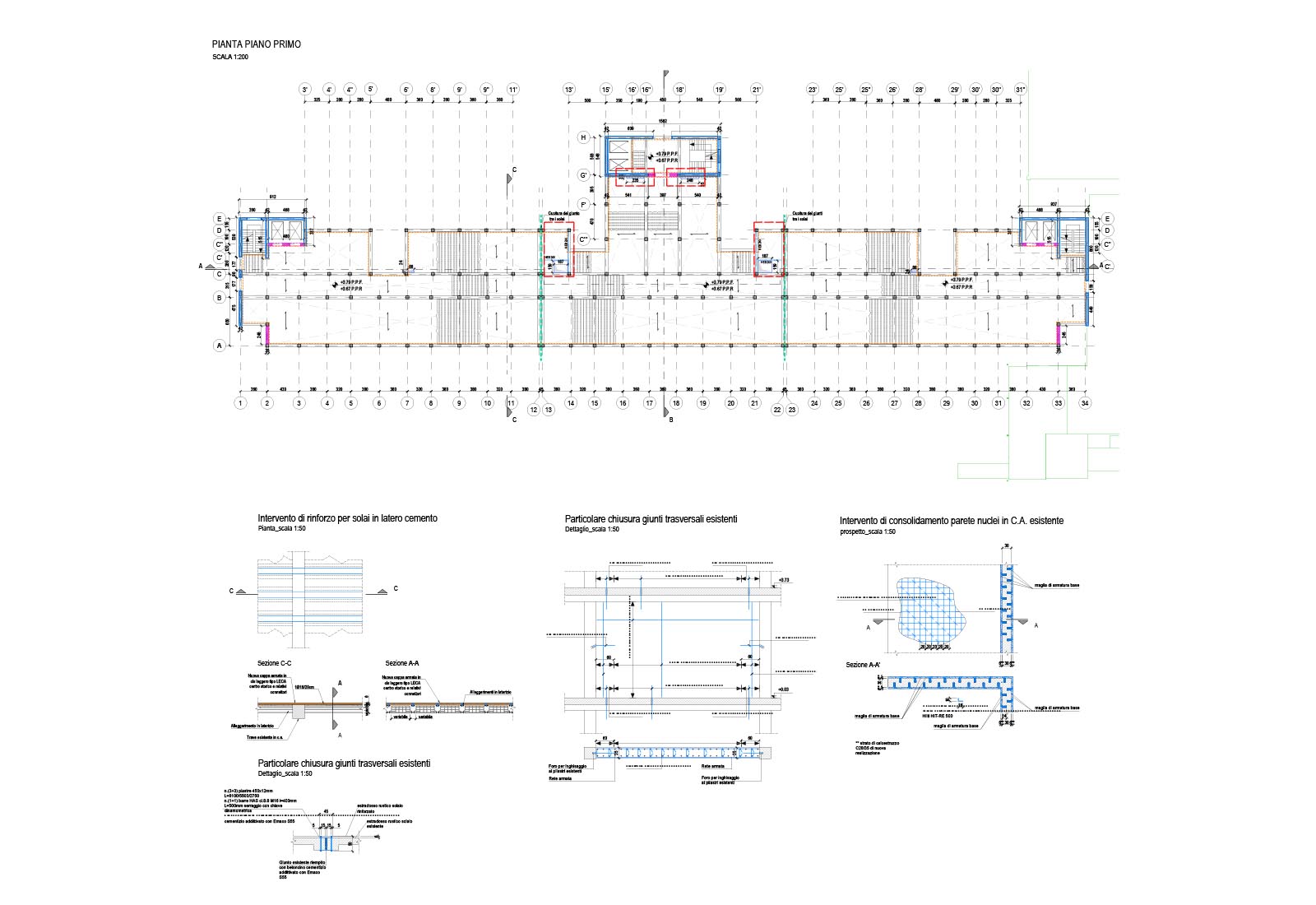 Hospital buildings in Policlinico San Matteo in Pavia - Pavilion 30 - First floor plan