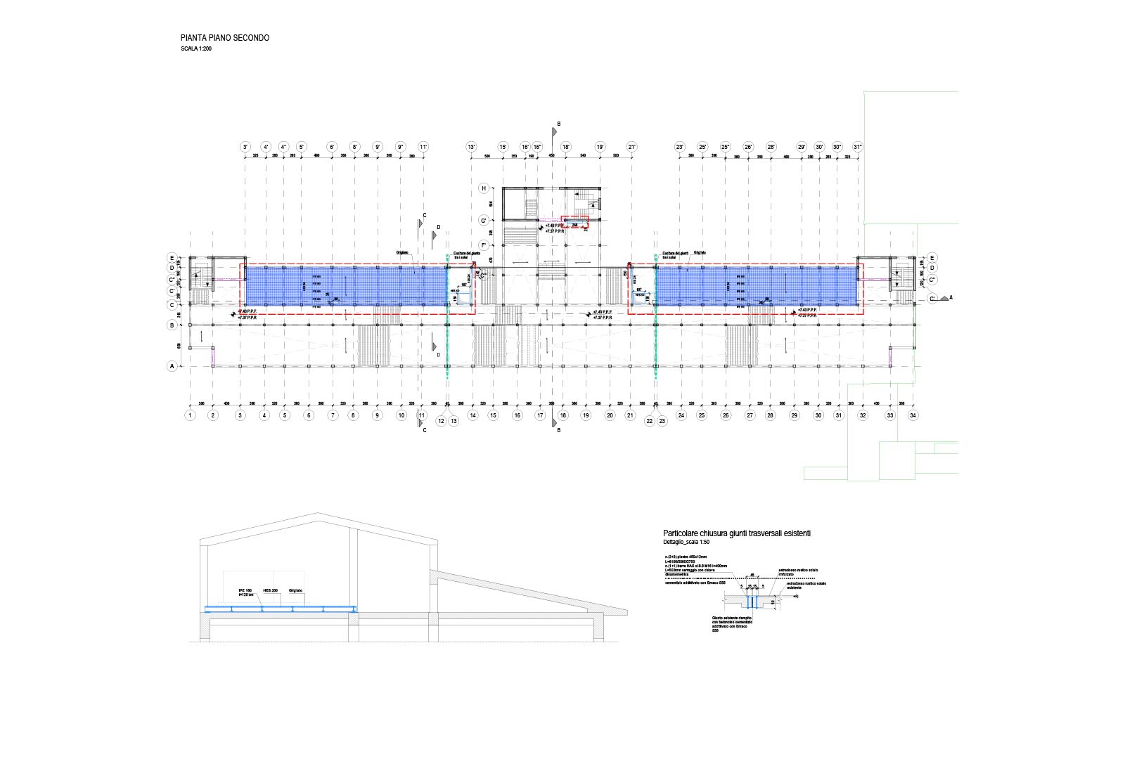 Hospital buildings in Policlinico San Matteo in Pavia - Pavilion 30 - Second floor plan