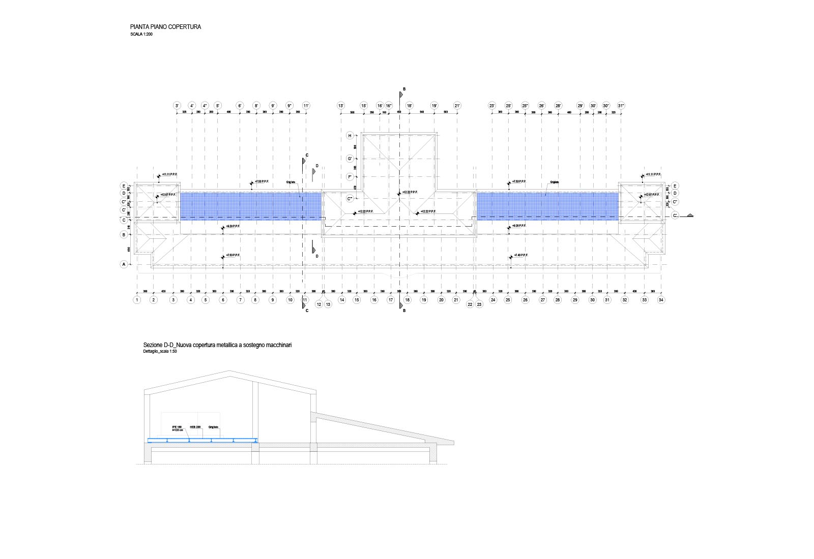 Hospital buildings in Policlinico San Matteo in Pavia - Pavilion 30 - Roof floor plan