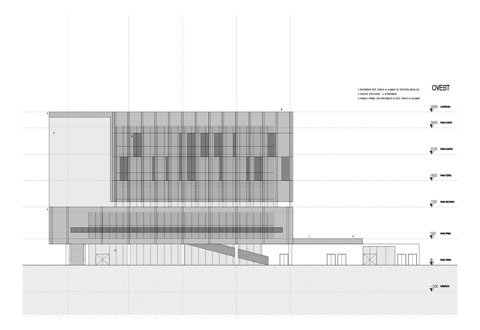 Science and technology museum in Rome - West elevation