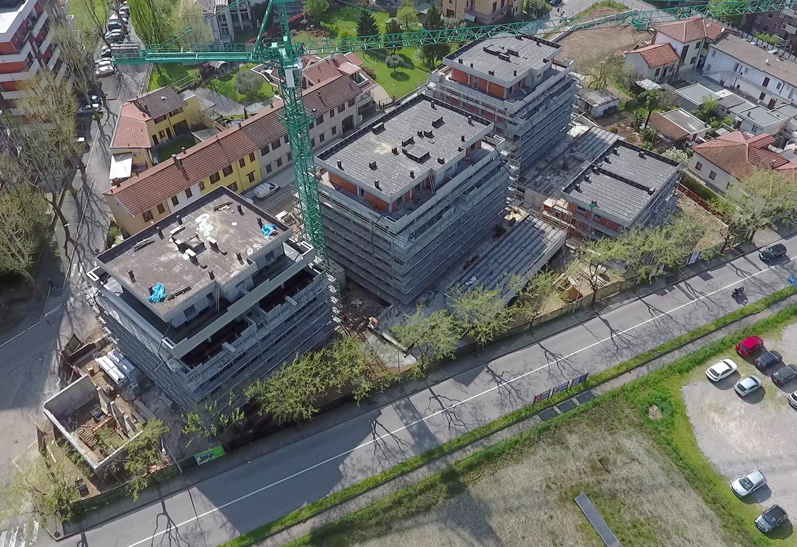 Residential buildings in Biringhello street in Rho - Aerial view