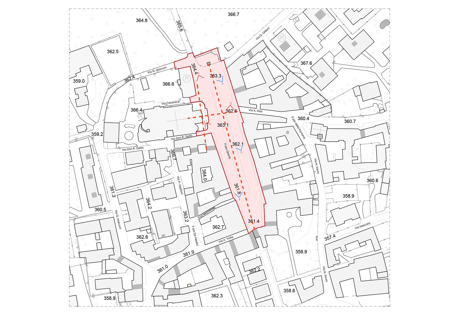 Piazza Libertà in Appiano Gentile - Detail section and stratigraphy